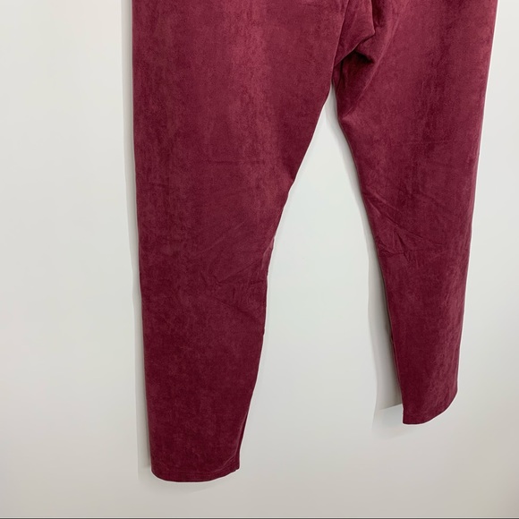 Bagatelle Soft Faux Suede Slimming Pull On Ankle Crop Legging Pants Maroon Wine - Picture 7 of 15